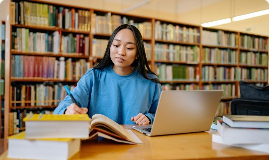 Student studying in the library